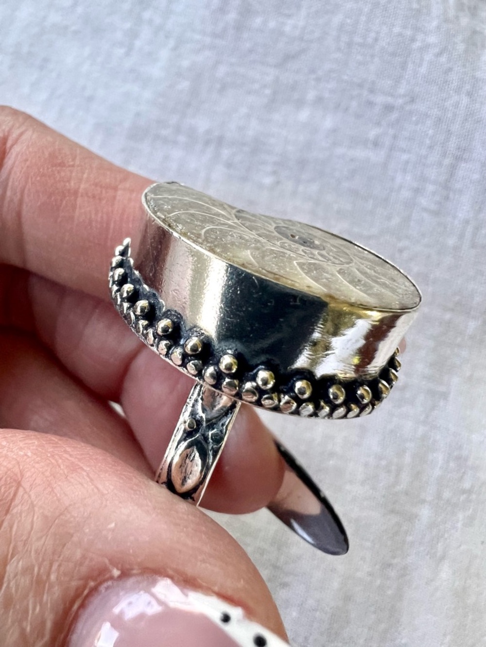 925 AMMONITE Fossil Past Lives Ring 9.5 - Picture 5 of 8